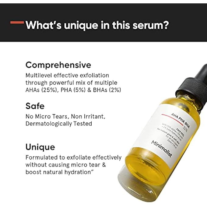 MINIMALIST AHA 25% + PHA 5% + BHA 2% PEELING SOLUTION FOR GLOWING SKIN, SMOOTH TEXTURE & PORE CLEANSING | WEEKEND FACIAL EXFOLIANT OR PEEL | 30ML - Image 3